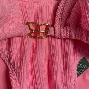 Wild Fable Pink Textured bikini with Gold Butterfly Accent